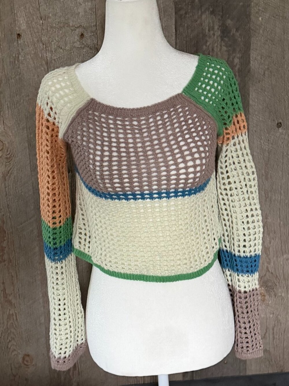 Crochet Crop Sweater Top Size Small